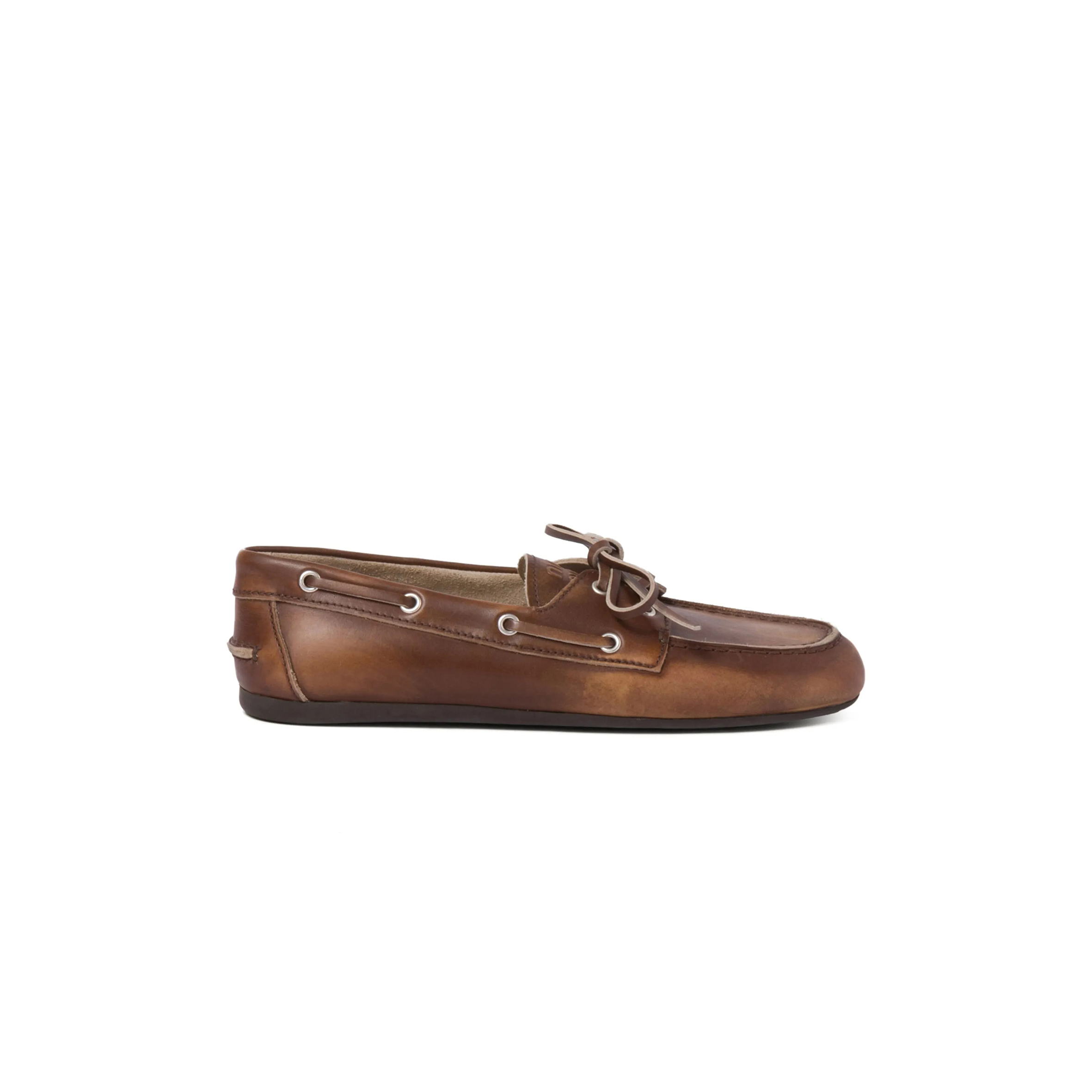 MIU MIU WHITE UNLINED BLEACHED LEATHER BOAT SHOES 5D123E